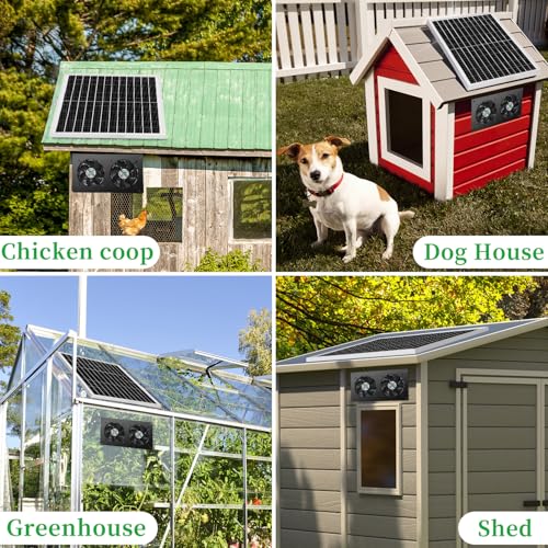 blessny Weatherproofed Solar 2 Fan Kit for Outside Intake or Exhaust air | 25W Solar Powered, 14.7 Ft Long Cord with IP65 Weatherproof Rate for Greenhouse, Chicken Coop & Shed Air Circulation - size: 2 Fan Kit