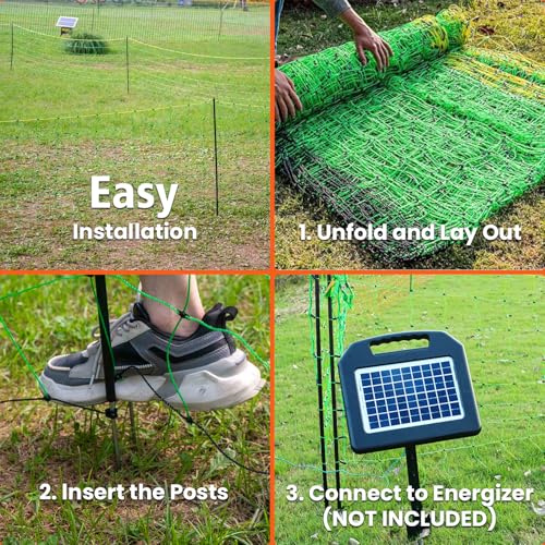 Electric Poultry Netting,47.2" H x 164'L Electric Chicken Fence for Turkeys | for Chickens, Sheep, Geese, Portable Poultry Nets Fence kit for the Yard,Backyards,Farms,Ranches, Energizer Not Included