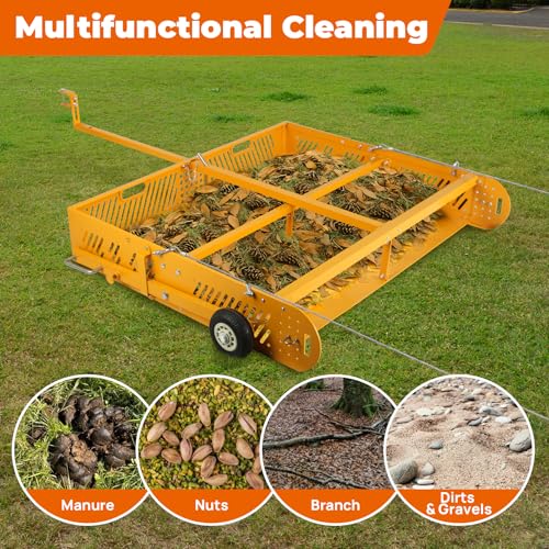 POPMOON 2-in-1 Horse Manure Fork Tow Behind Trailer, 330 lb Paddock Cleaner | Tow behind manure collector, reinforced frame, easy assembly, fits ATV UTV lawn tractor, pasture, stable and farm cleanup - size: 44" L - with wheels