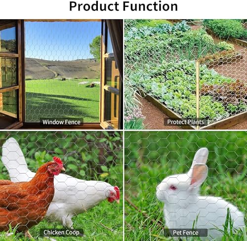 Chicken Wire 16.9 in x 237 in Poultry Wire Netting Hexagonal Galvanized Mesh Garden Fence Barrier for Pet Rabbit Chicken Fencing with 100 Pcs Cable Zip Ties - color: Silver, size: 16.9"x237"+100Ties