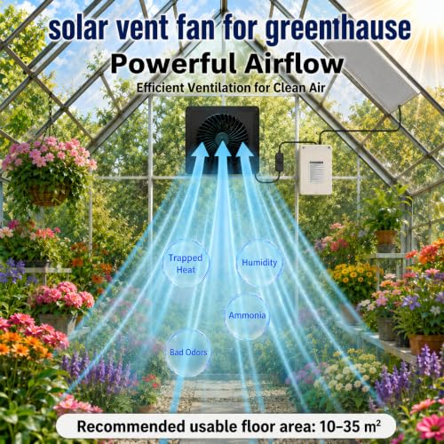 Solar Fan for Chicken Coop,25w Panel Powered +Rechargeable Battery | 8-inch Waterproof Solar Exhaust Fan Kit for Outside Greenhouse,Shed,Attic,Barn & Dog House，2600RPM ,430CFM