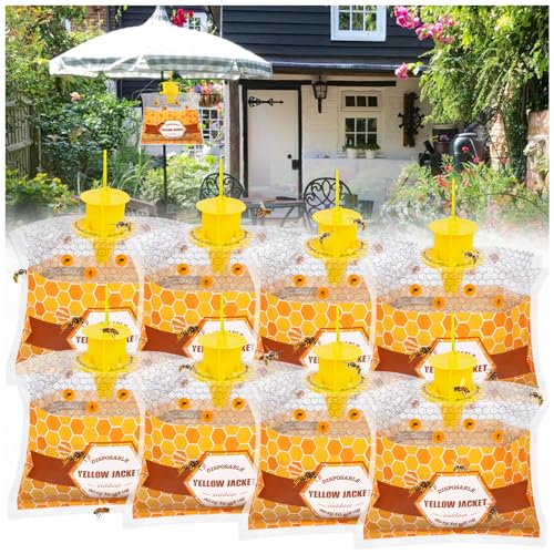 8 Pack Disposable Wasp Traps Outdoor Hanging Bags | Weatherproof Carpenter Bee Traps for Outside, Hornet & Yellow Jacket Trap, Wasp Catcher for Patio Garden Yard - size: 8 Pack
