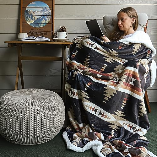 Paseo Road Indigo Hill by HiEnd Accents Yosemite 54x68 Throw Blanket | Aztec Tribal Navajo Print, Western Southwestern-Style Sherpa Fleece Blanket for the Couch, Sofa, Bed, or Camping - color: Yosemite Aztec