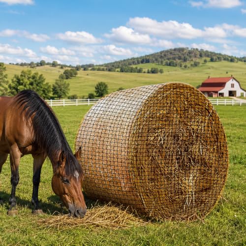 5 * 5ft Round Bale Hay Net 1.75" Knotless Slow Feed Hay Net, Heavy Duty Hay Saver Net Holds 800 lbs, UV Resistant Horse Hay Net for Round Bales, Horses, Cattle, Goats & Sheep - color: 5*5FT