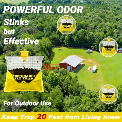 8 Pack Outdoor Fly Trap Bags Hanging - 8 * 30g Bait, Durable, Effective | Bug Hunter Catcher Killer Repellent for Stable Horse Barn & Farm | Disposable | Easy to use | Large Capacity - size: 8 Pack