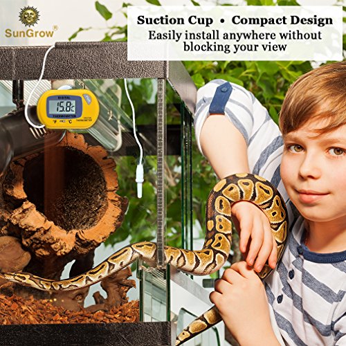 SunGrow Reptile Digital Thermometer, 1.5” x 2.3” x 0.5”, Easy to Read Display, Yellow, Battery Not Included, 1-Pack - style: Waterproof Type