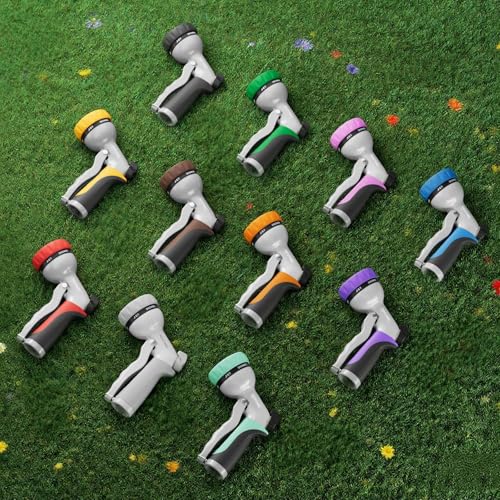 RESTMO Garden Hose Nozzle, Heavy Duty Metal Water Hose Nozzle with 7 Adjustable Spray Patterns, High Pressure Hand Sprayer with Flow Control, Best for Watering Plant & Lawn, Washing Car & Pet, Orange - color: Orange