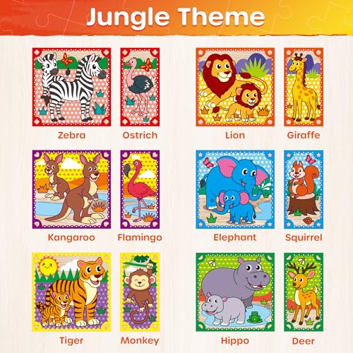 SYNARRY Wooden Puzzles for Toddlers 2-4, Farm Jungle Ocean Animals Puzzles for Kids Ages 3-5, Wooden Cube Puzzle with Storage Tray, Large Block Montessori Toys for 2 3 4 Year Old, Gifts for Kids