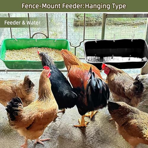Hanging Goat Feeders,Chicken Feeder Waterer,Large Feed Trough 7.5 Quart 6 Pack,Hanging Fence Feed Trough for Poultry Livestock,Green - color: Green, size: 7.5 Quart (6 Pack)