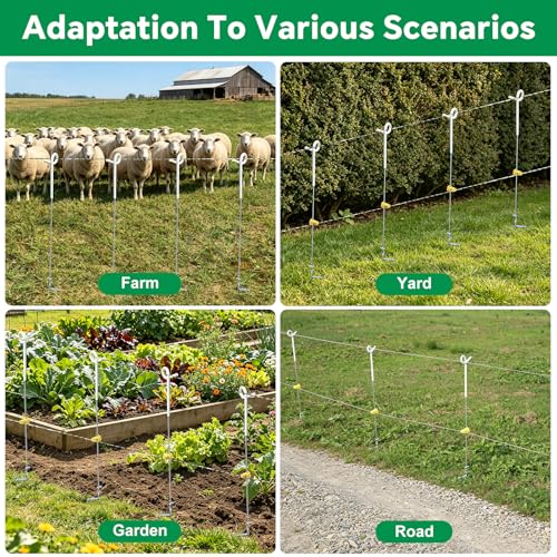 41 Inches Systems Pig Tail Step-in Fence Post,Electric Fencing Post,Stainless Steel for Fence for Garden and Livestock, Easy to Install and Move, White - color: White