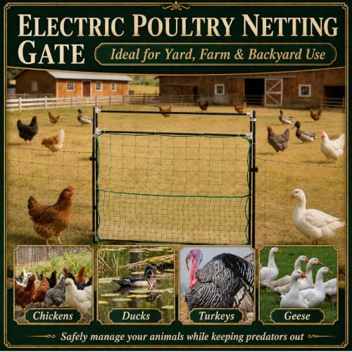 Leinuosen Electric Poultry Netting Gate, 48" H x 47" L Chicken Fence Gate | Portable Electric Poultry Nets Fence Kit for Chickens, Ducks, Turkeys, Sheep, Geese in Yard, Farms, Backyards, Garden - size: 48" X 47"