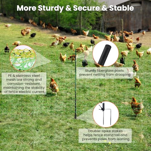 Electric Poultry Netting,47.2" H x 164'L Electric Chicken Fence for Turkeys | for Chickens, Sheep, Geese, Portable Poultry Nets Fence kit for the Yard,Backyards,Farms,Ranches, Energizer Not Included