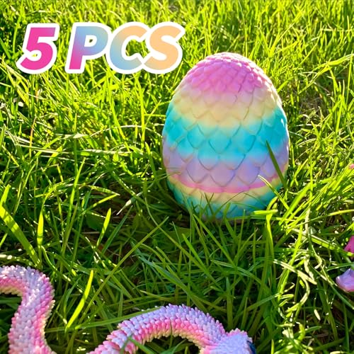 5 Pcs，12" 3D Printed Rainbow Dragon Eggs,Dinosaur Egg,Crystal Dragon Toys,Snake Eggs, Animals,Fidget Toy,Desk Executive Toy，Easter Eggs Basket Stuffers,Toys for Boys Kids Teen 5-7 4-6 8-12 - color: Pp-05