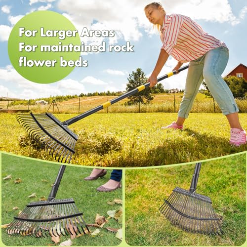 Rake for Leaves, Heavy Duty Leaf Rakes for Lawns & Yard - 79” Adjustable Long Handle 18” Width 25 Metal Tines - Gardening Rake for Adults Kids for Shrub,Grass,Mulch - style: 25 Tines 6FT