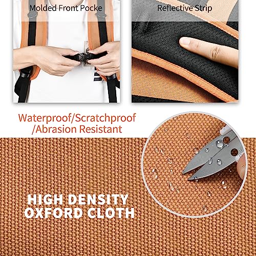 Tool Bag Backpack with 2 Canvas Tool Pouch Tool Kit, 75 Pockets & Loops Heavy Duty Tools Organizer/HVAC Tool Carrier for Eelectrician/Construction Work with Molded Base and Combination Lock, Brown - color: Brown2