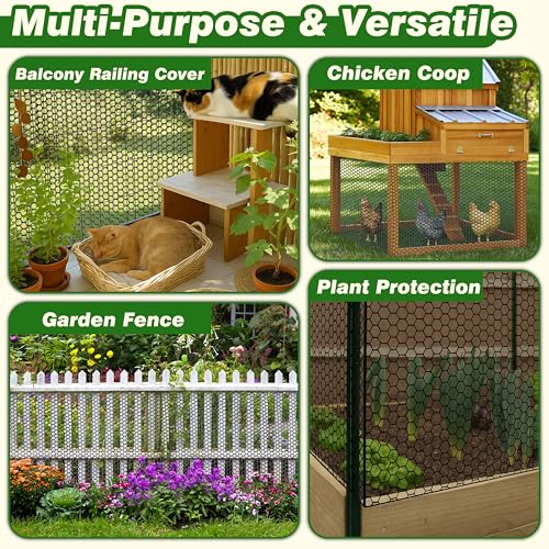 Gardzen Plastic Chicken Wire Mesh 16in x 10ft with 20pcs Ties | Durable Chicken Fence for Poultry, Garden Protection & DIY Crafting, Heavy-Duty Mesh Netting for Outdoor & Indoor Use - size: 16In x 10ft