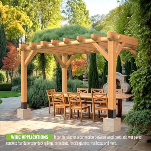 4 Pack 4x4 Metal Post Base Holder Bracket for Concrete Deck (Black) | Internal 3.5"x3.5", Post Anchor Brackets Ground Spike, For Concrete Deck, For Wood Fence, Railing, Pergola, Porch - size: 4IN, style: 4Pcs