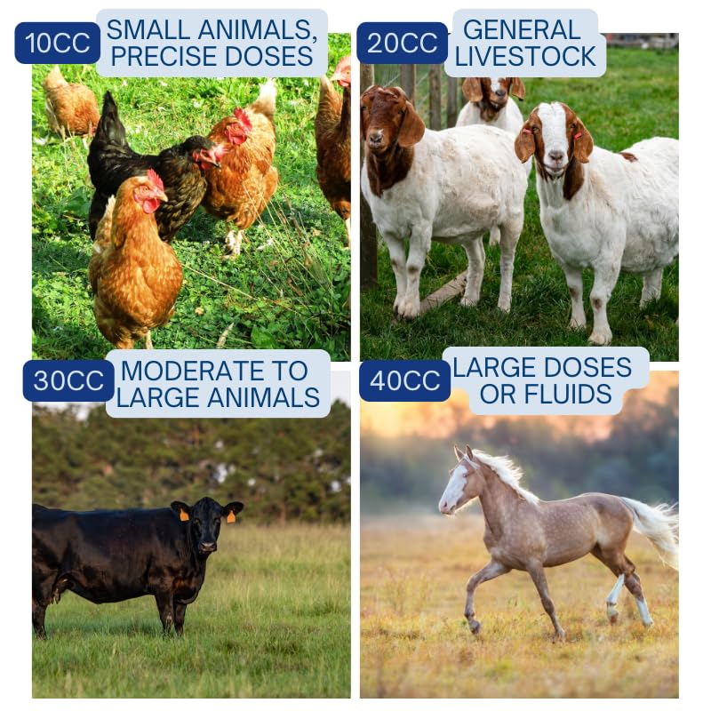 Reusable Veterinary Syringe Without Dose Nut – (10cc) - For Livestock Use | Durable Plastic Barrel | Luer-Lock & Luer-Slip Compatible | Equine, and Veterinary Use | Available in 10cc, 20cc, 30cc, 50cc - size: 10cc
