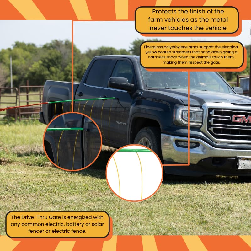 KOEHN Original Drive Thru Electric Gate – Adjustable 18ft to 24ft | Hands-Free Entry | Reliable Electric Barrier for Farms | Safe & Easy Livestock Control for Cattle, Horses, Sheep, Goats - size: 18ft to 24ft (Adjustable)