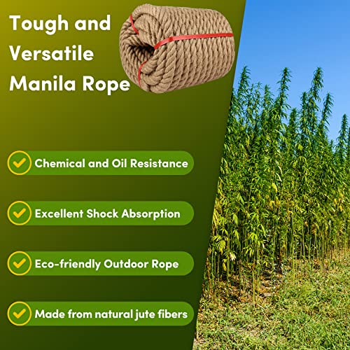 Manila Rope 1in x 100ft,Natural Hemp Rope,Large Thick Decorative Ropes Nautical Ropes,Twisted Manila Great for Gardening,Railings,Hammock Nautical - size: 1in, style: 100FT