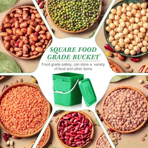 Mumufy 5 Pcs 3.5 Gallon Square Food Grade Bucket with Lid Square Bucket Pail Plastic Handles for Long Term Food Storage, Camping, Fishing, Home Organization Easy Stack and Store (Green) - color: Green
