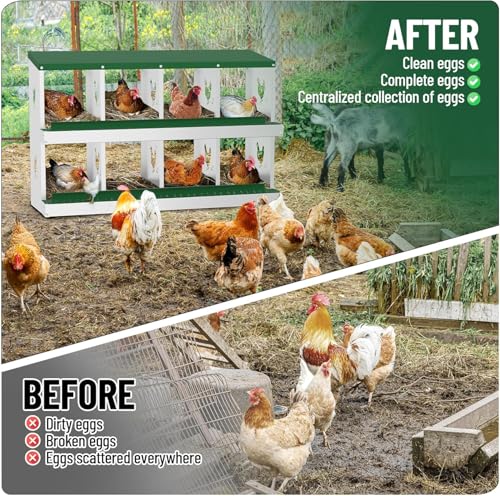 Chicken Nesting Box, 8-Hole Nesting Boxes, Removable Tray, Ventilation Holes, Easy Egg Collection & Cleaning, Laying Boxes for Hens, Green - color: Green, size: 8 Holes