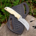 Custom Handmade 7'' fixed blade hoof rasp Hawkbill fixed blade Knife Electricians Knife Lineman’s Hawkbill knife, with pancake leather sheath (BONE) - color: BONE