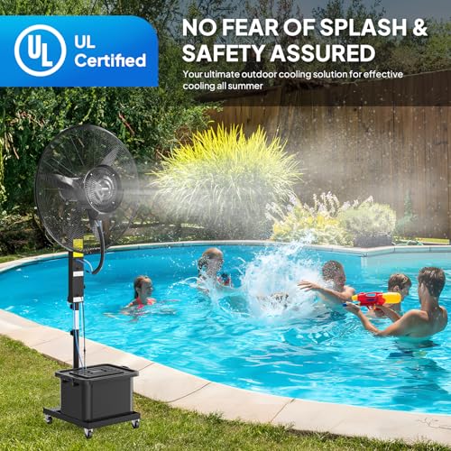 ROVSUN Max 6500CFM Misting Fan, 26Inch High Velocity Industrial Mister with 42L/11Gal Water Tank, 3 Speed Settings & Ajustable Mist Value, 60° Oscillation, For Outdoor Cooling, Patio, Barn, Greenhouse - size: 26inch