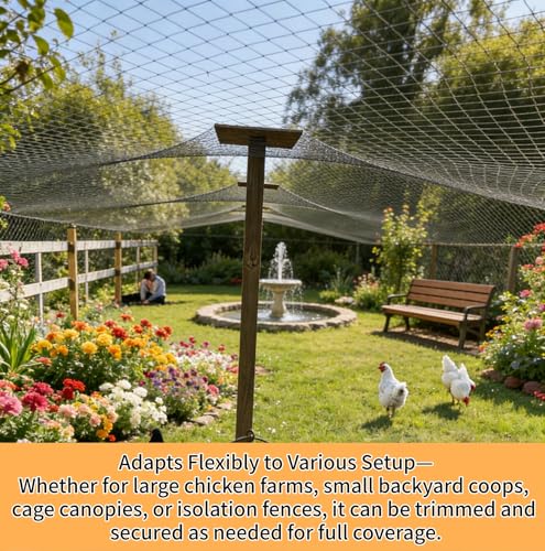 25x50ft Heavy Duty HDPE Poultry Netting,2.4" Bird Netting for Chicken Coop Run Chicken Pen,Strong Chicken Run Net Against Hawk & Predator,Tangle-Free UV Resistant (25FT)