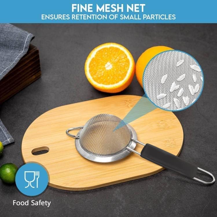 Fine Mesh Strainer - 3.4 Inch Round Sieve - Tea Strainers for Loose Tea, Coffee Strainer, Food Strainer, Juice Strainer, and Much More!