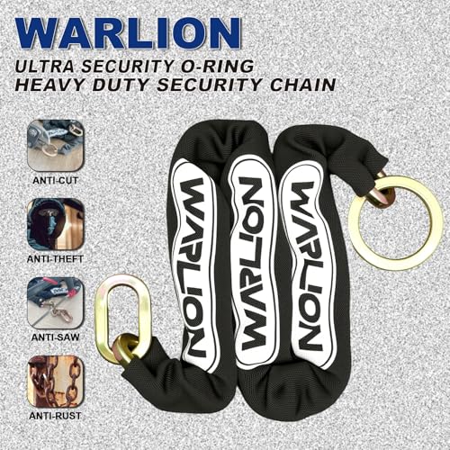 WARLION Heavy Duty Security Chain, 3ft x 3/8in Thick, 3.8lbs, Anti-Theft & Cut-Proof Motorcycle Chain with Cinch Ring - Secure Generators, Trailers, ATVs, Ebikes, & 2-Wheeled Vehicles (No Lock) - size: 3ft-3/8in