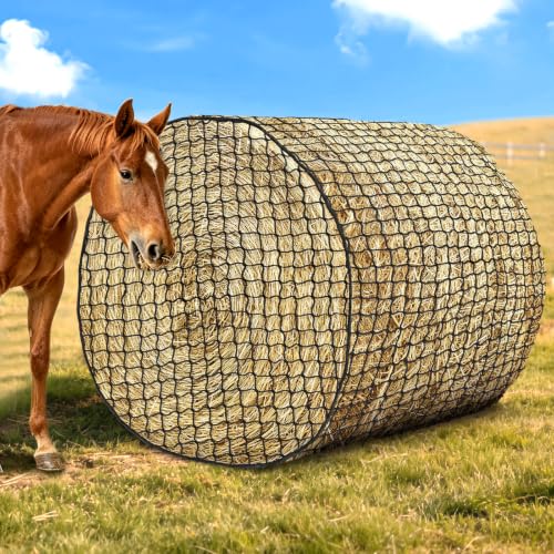 YedsIntu 4x4 ft Round Bale Hay Net for Horses, Slow Feeder Hay Nets with 1.5 inches Holes, Knotless Hay Feeder Bag for Goats Cattle Sheep Livestock - size: 4x4 ft
