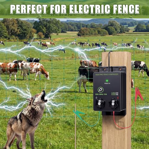 3 Pack 164'l x 42.5" H Electric Fence Netting Movable Livestock Nets PE Net Fencing Kit with Fence Charge 14 Posts Double Spiked Grounding Rod for Sheep Hog Backyards Homesteader Farm Ranche