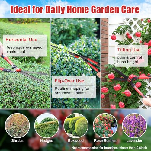 Hedge Clippers Shears Sharp Clean Cuts - Teflon Coated High Carbon Steel Blades,Ergonomic Comfortable Handle,Lightweight 24.8in Hedges Shears for Gardening Yard Effortless Trimming Shaping Shrubs Bush