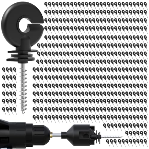 NQN 500 Pcs Black Electric Fence Insulator Screw-in Insulator Fence Ring Post Wood Post Insulator and 2 Pc Free Insulator Socket Tool (Grid System Accessories for Animal Husbandry Electronic)