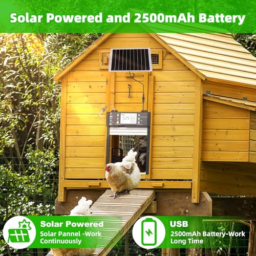 Automatic Chicken Coop Door, Solar Chicken Door with Tuya App, Door Status Detection, WiFi Reconnection,4000 mAh USB Rechargeable, Auto Chicken Door with Light Sensor, Timer,