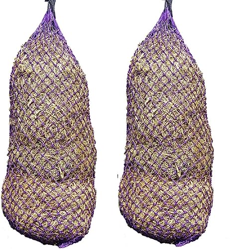 Set of 2 56" Slow Feeder Hay Nets with 1.5" Holes, Fits 8-10 Flakes of Hay (56", Purple) - color: Purple