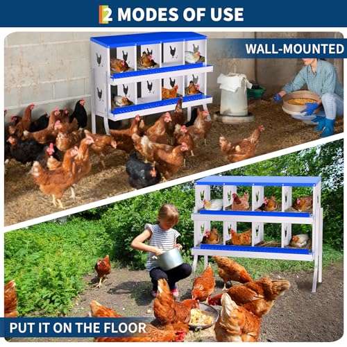 TrailBlaze Heavy-Duty Galvanized Steel Chicken Nesting Box - 8 Compartments, Roll Away Egg Collection, Rustproof, Ventilated, Easy Clean, Bracket Included - Blue, 8 Compartments, with Bracket - color: Blue, size: 8 Holes with Legs