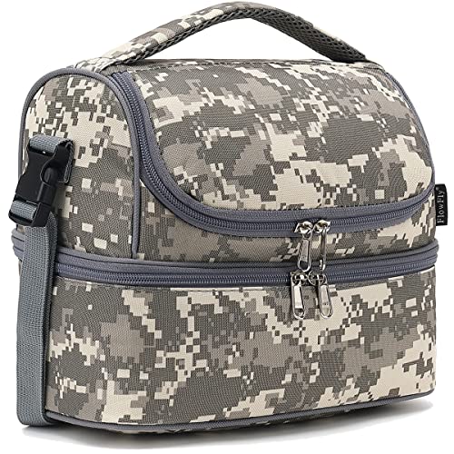 FlowFly Kids Double Decker Cooler Insulated Lunch Bag Large Tote for Boys, Girls, Men, Women, With Adjustable Strap, Digital Camo - color: Digital Camo
