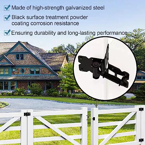 Self Locking Gate Latch and Gate Hinges Set Heavy Duty Hardware Hinges for Vinyl and Wood Fence with Installation Screws and Swing Adjuster Tool Heavy Duty 1 Gate Latch 2 Gate Hinge