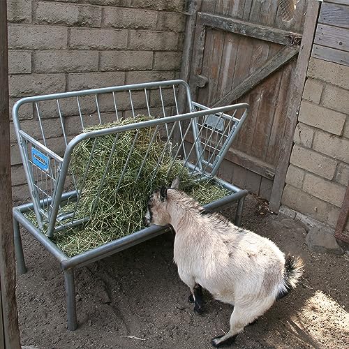 Rugged Ranch Products 4 Foot Long Outdoor Heavy Duty Mini Galvanized Steel Pasture Hay Feeder for Goats, Sheep, and Miniature Horses, Silver