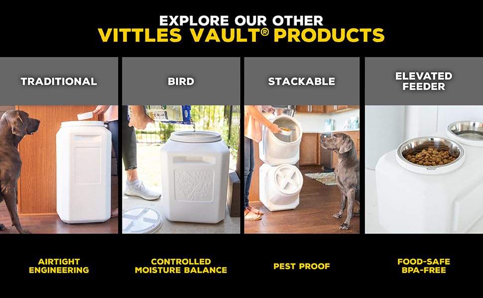 Vittles Vault Airtight Pet Food Storage Container + Scoop, Fits Up to 35lbs | Stores Dog Kibbles, Bird Seed, Oatmeal, Rice, Flour and Cereal in BPA Free Plastic, Sealed Airtight, Made in USA, with Scoop - size: 35 Pounds