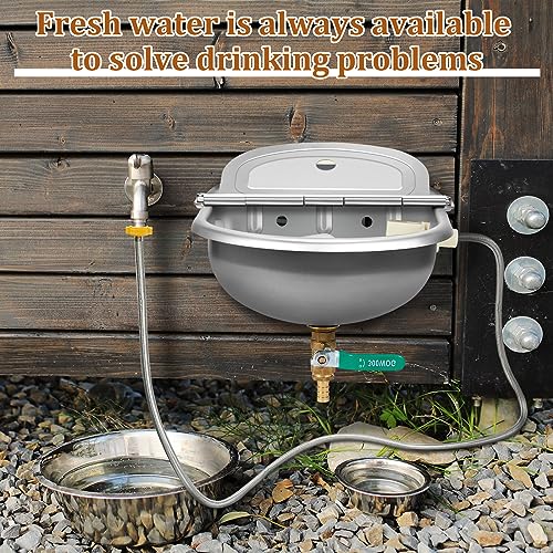 Tessco for you 3 Sets Automatic Animal Drinking Water Bowl, 304 Stainless Steel Livestock Waterer Dispenser for Dog Horse Goat Pig Cow, 4l/135oz with Float Valve and Water Tank, Drinking Trough