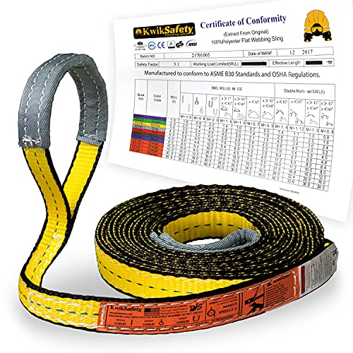 KwikSafety - Charlotte, NC - Mighty Sumo 1”x 16’ Poly Web Sling Lifting Strap Construction ASME OSHA / 3200lbs Vertical 2550lbs Choker 6400lbs Basket/Rigging Moving Towing Hoisting Gear - size: 1"x16' | 3200 lbs