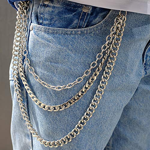 Lainrrew Trousers Chain, Pants Chain Belt Chain Wallet Chain Pocket Chain Hip Hop Punk Jeans Chain Key Chain Goth Accessories for Eboy Egirl Women Men (Silver)