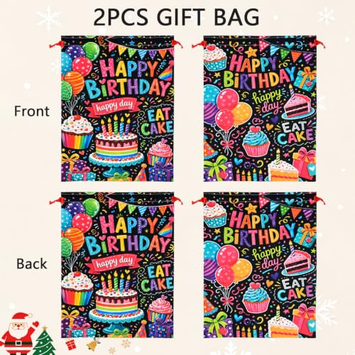 KzgtY Colorful Birthday 2PCS Gift Bags with Drawstring, 16 x 12 Inch Reusable Present Sacks for Christmas,Brithday, Holidays,Parties & Gift Packaging - color: Colorful Birthday