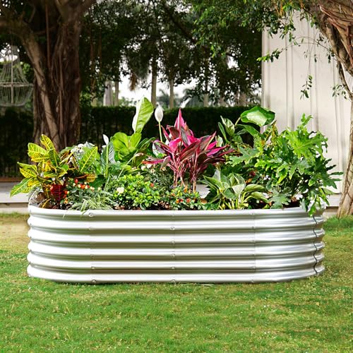 Land Guard Galvanized Planter Raised Beds, 6×3×1.99ft Galvanized Water Trough, Keyhole Raised Garden Bed Metal - color: Classic Silver, size: 6×3×1.99ft