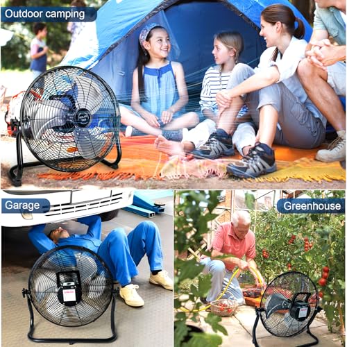 18'' Solar Powered Fan with 30W Solar Panel, Portable Solar Operated Outdoor Floor Fan for Camping, Home, Patio, Worksite - Stepless Speed, Metal Construction and Aluminum Blades
