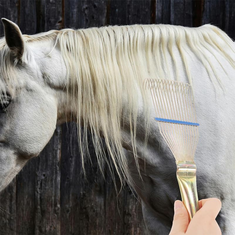 HEMOTON 2pcs Horse Deshedding Brush Ergonomic Grooming Tool with Wire Bristles Curved Rake for Comfortable Shedding Removal From Equine Cattle Coats | Steel Wire Build, Ergonomic Handle, Easy to Clean with Water, 2 Pack Set