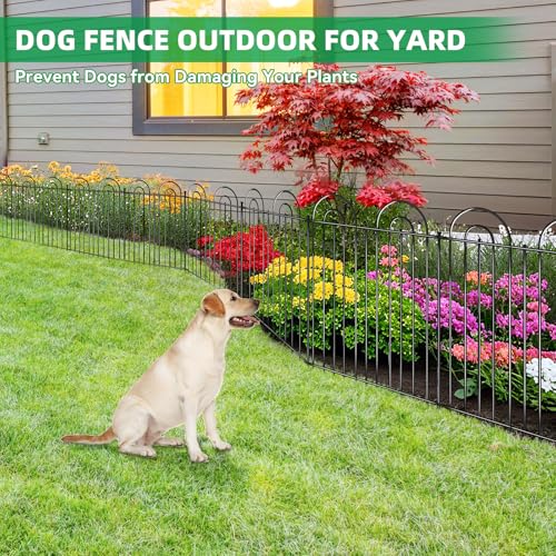 25 Panels No Dig Decorative Garden Fence, 24in(H) X 50ft(L) Tall Dog Fence Outdoor for Yard, Rustproof Metal Wire Garden Fencing Animal Barrier with Ground Stakes, Temporary Fencing for Patio Outdoor - color: Black, size: 25 Pieces, 24in(H) x 50ft(L)